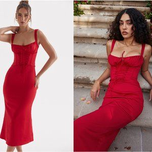 HOUSE OF CB 'Valencia' Red Rose Corset Dress NWOT